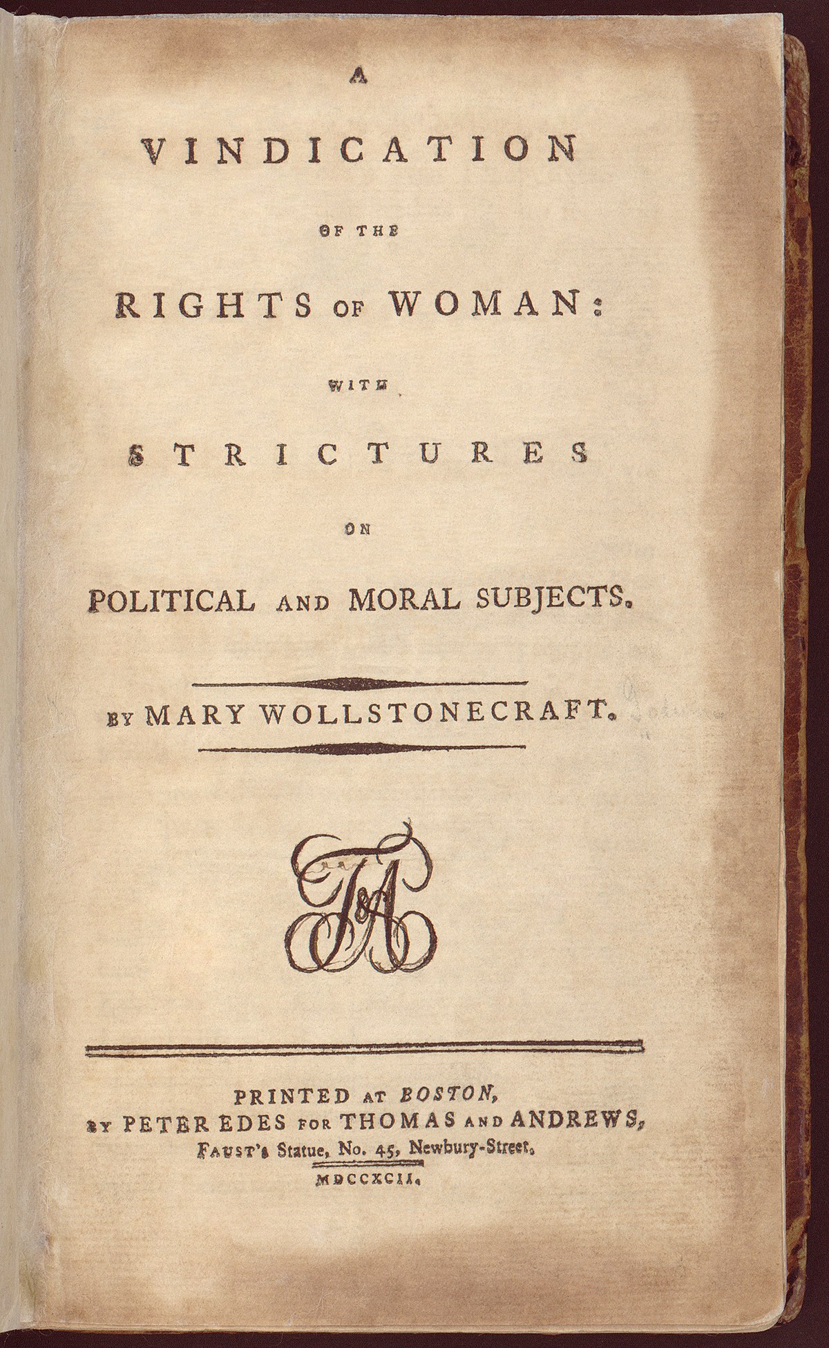 A Vindication of the Rights of Woman: With Strictures on Political and Moral Subjects